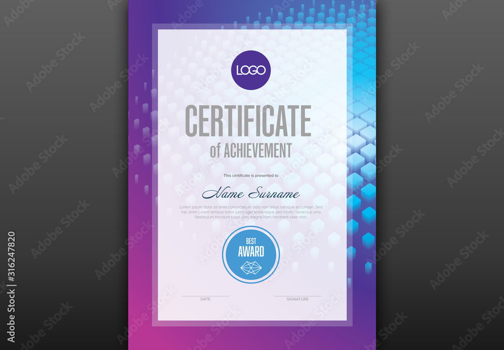 Certificate of Achievement Layout with Gradient Border and Abstract ...