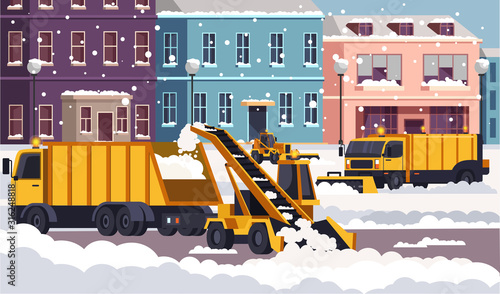 Snow removal street and road process in winter