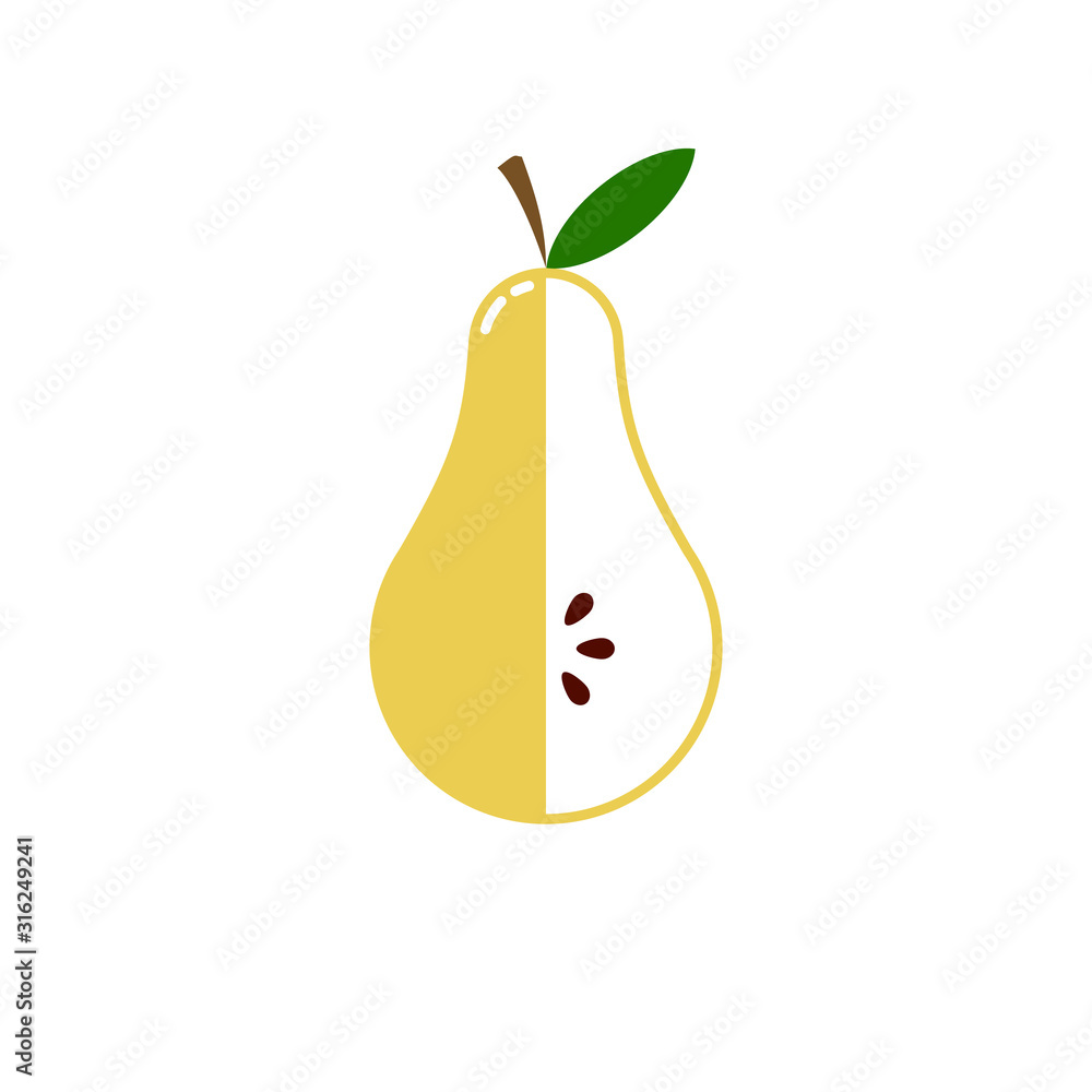 pear fruit sphere with half slice logo, flat icon design concept isolated on white background pear fruit sphere with half slice logo, flat icon design concept isolated on white background