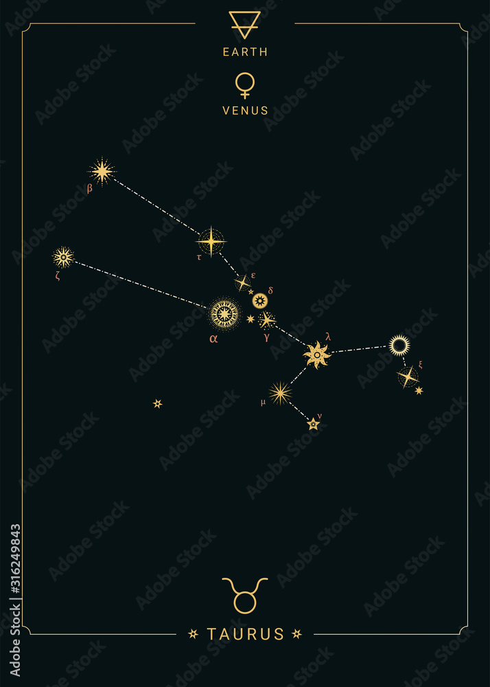 Vetor de Zodiac constellation Taurus. Symbol of the planet Venus