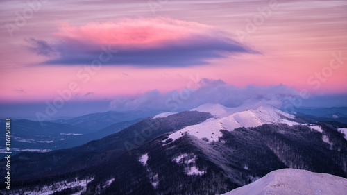 Fototapeta Naklejka Na Ścianę i Meble -  Splendid sunrise in the mountains. Carpathian Mountains. Bieszczady National Park. Poland.