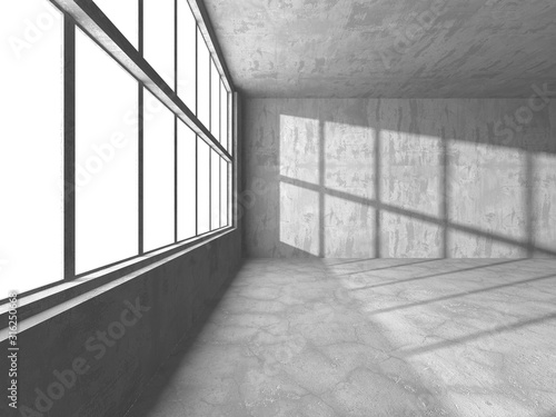 Dark concrete empty room. Modern architecture design