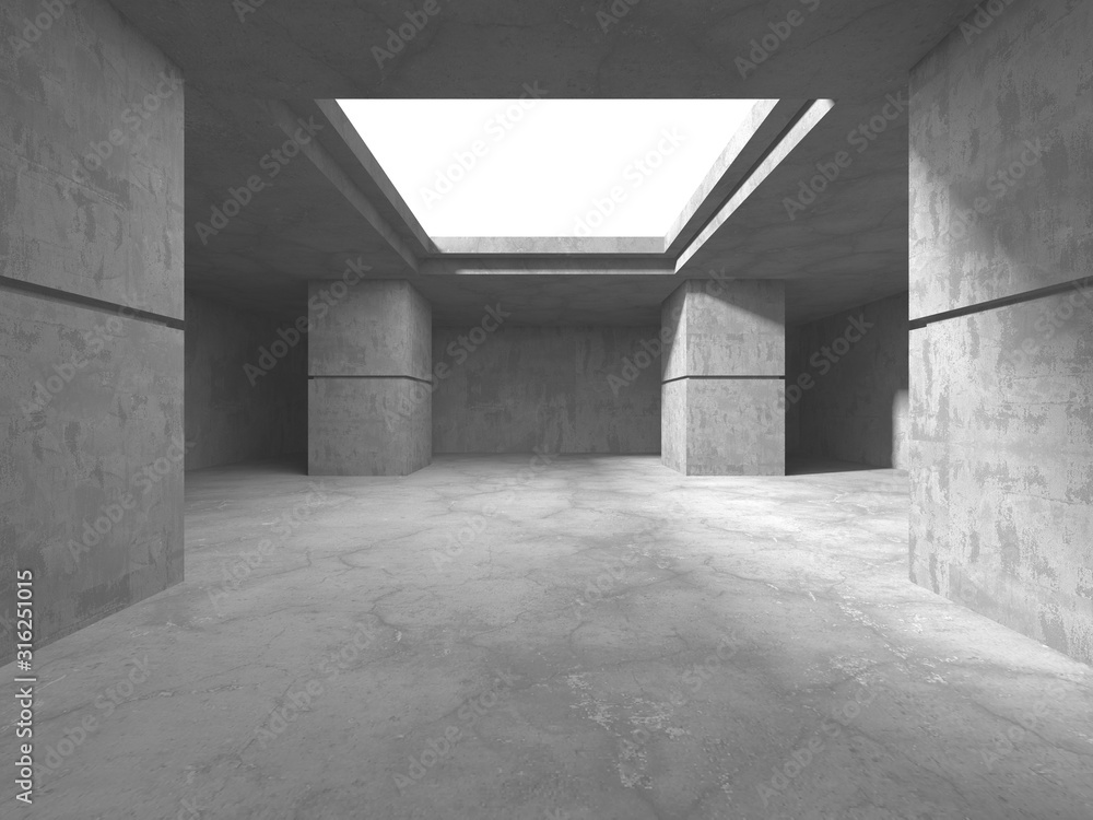 Fototapeta premium Dark concrete empty room. Modern architecture design