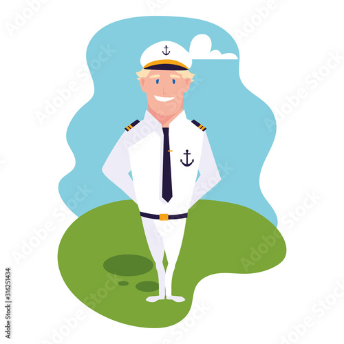 man sailor standing with background landscape