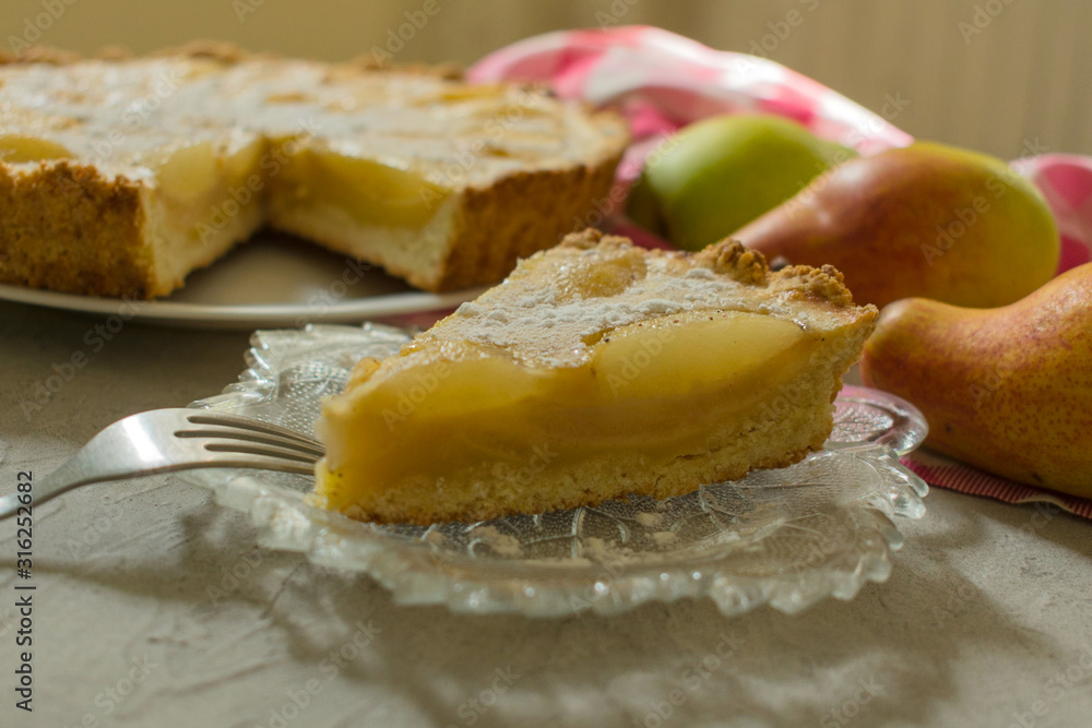 Pear tart. Autumn pear cake. A piece of cake. Pear tart. Autumn pear cake. A piece of cake.