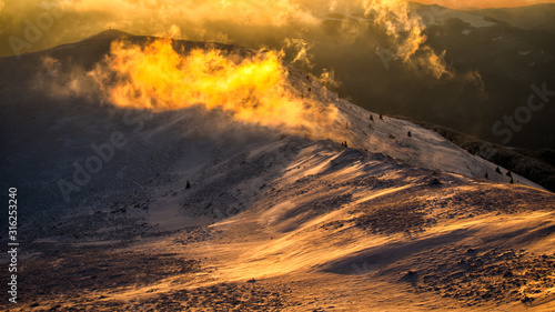 Fototapeta Naklejka Na Ścianę i Meble -  Splendid sunrise in the mountains. Carpathian Mountains. Bieszczady National Park. Poland.