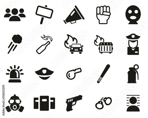 Demonstration Or Protest Icons Black & White Set Big