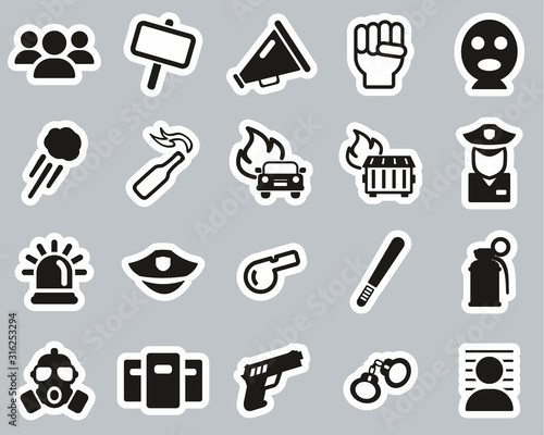 Demonstration Or Protest Icons Black & White Sticker Set Big