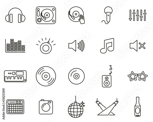 DJ & DJ Equipment Icons Black & White Thin Line Set Big