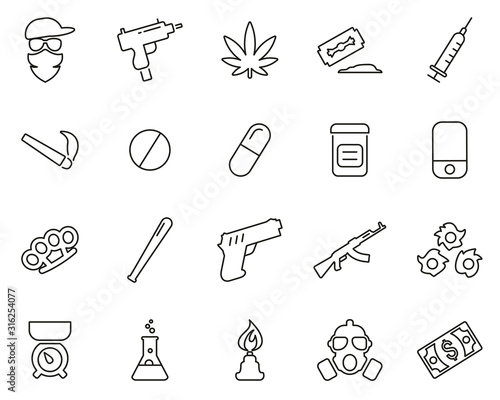 Drug Dealer Or Drug Cartel Icons Black & White Thin Line Set Big