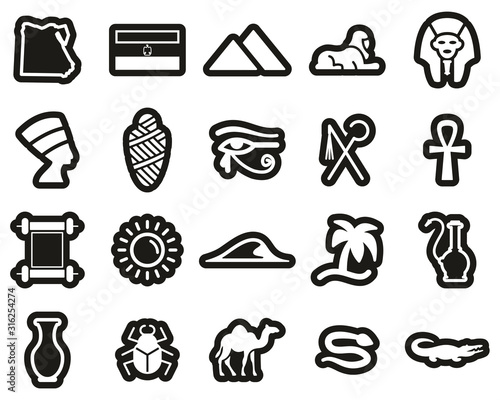 Egypt Country & Culture Icons White On Black Sticker Set Big