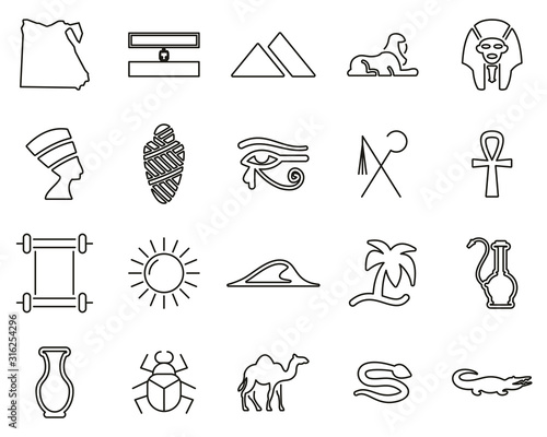 Egypt Country & Culture Icons Black & White Thin Line Set Big