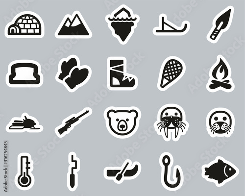 Eskimo Culture & Tools Icons Black & White Sticker Set Big