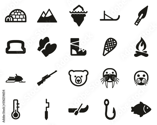 Eskimo Culture & Tools Icons Black & White Set Big