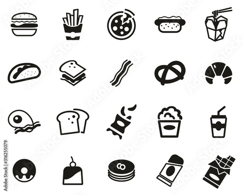 Fast Food Or Junk Food Icons Black & White Set Big