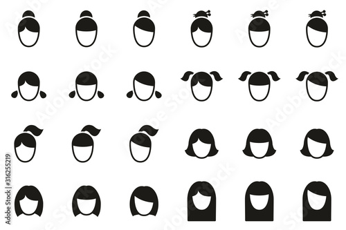 Female Haircut Style Icons Black & White Set Big