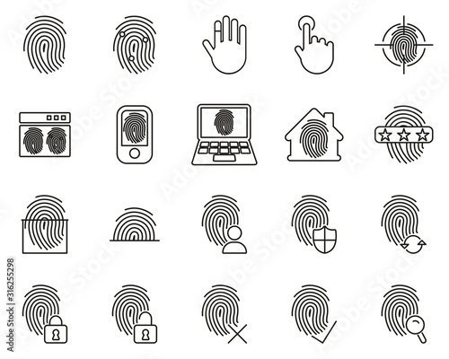 Fingerprint Icons Black & White Thin Line Set Big