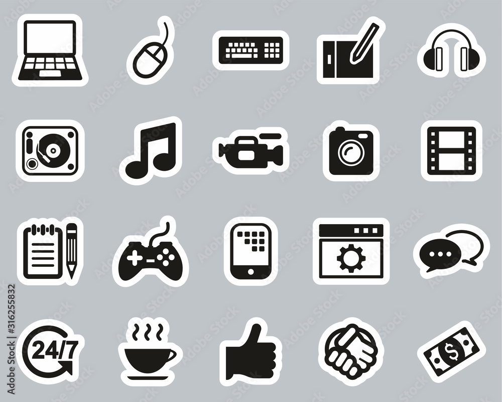 Freelance Business Icons Black & White Sticker Set Big