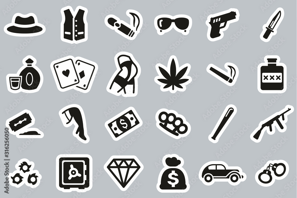 Gangster Lifestyle Icons Black & White Sticker Set Big Gangster Lifestyle Icons Black & White Sticker Set Big