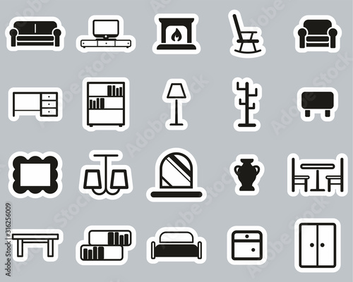 Furniture Icons Black & White Set Sticker Big
