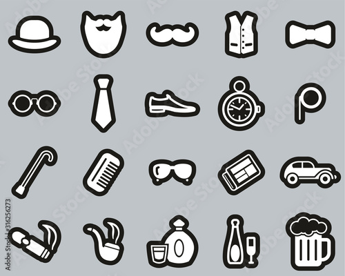 Gentleman Culture & Fashion Icons White On Black Sticker Set Big