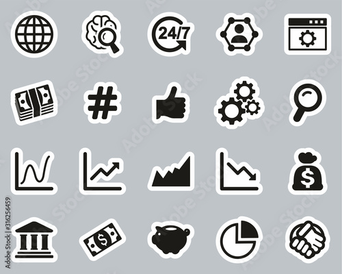 Global Economy Icons Black & White Sticker Set Big