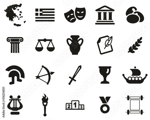 Greece Country & Culture Icons Black & White Set Big