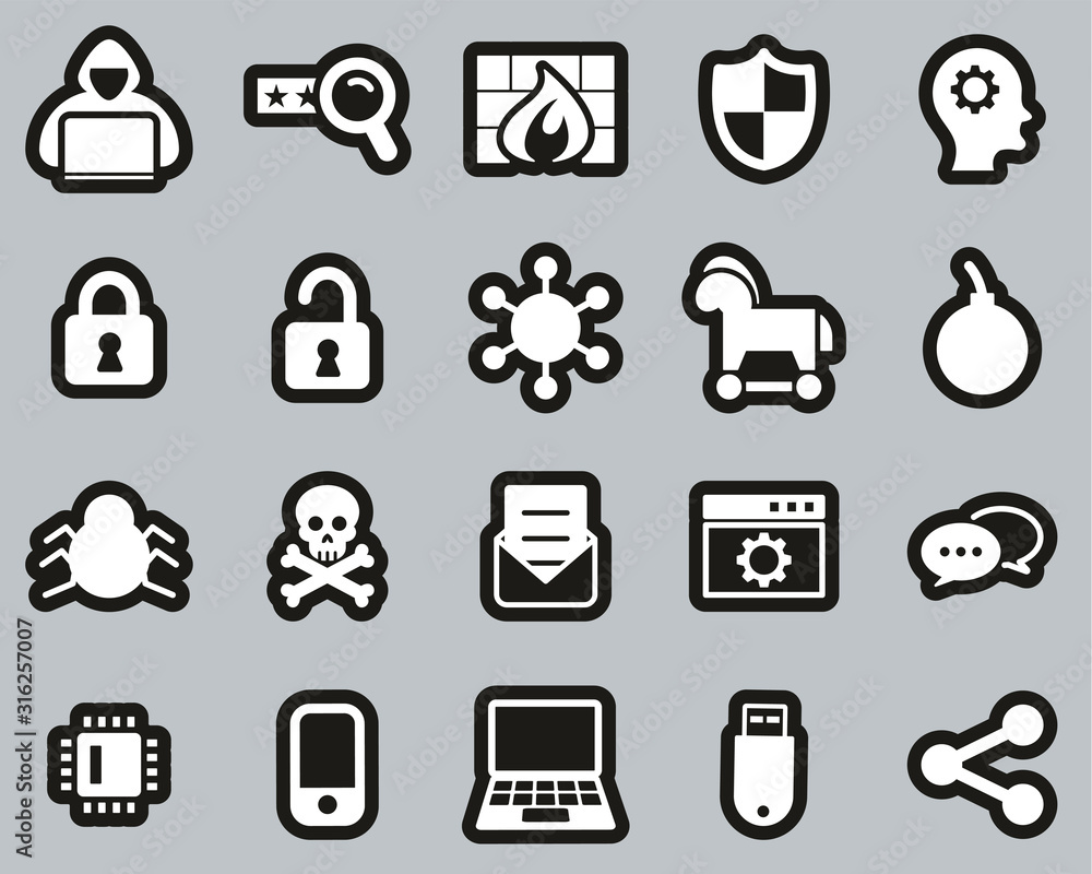 Hacker Icons White On Black Sticker Set Big Hacker Icons White On Black Sticker Set Big