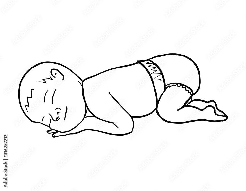 Hand drawn adorable baby line silhouette, stylized ink illustration. Cute simple vector illustration. Perfect for cards, posters, design, booklet, website, article, baby shower