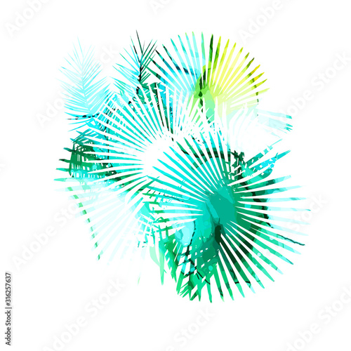 Abstraction of watercolor palms. mixed media. Vector illustration