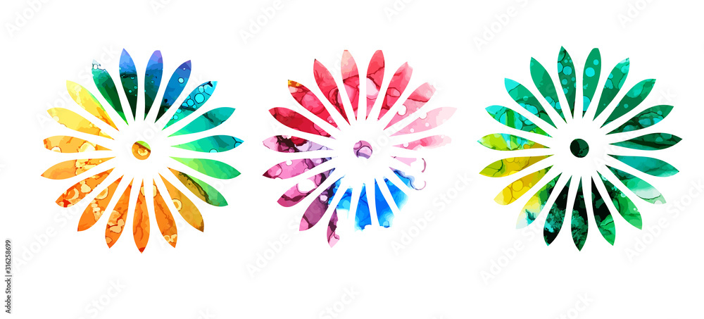 Set of multi-colored simple flowers. Mixed media. Vector illustration Set of multi-colored simple flowers. Mixed media. Vector illustration
