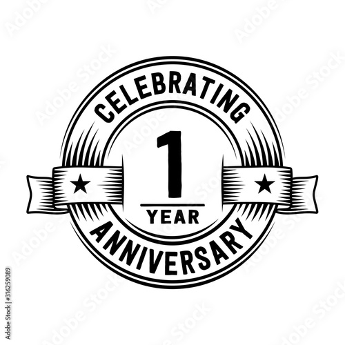 1 year anniversary celebration logotype. Vector and illustration.
