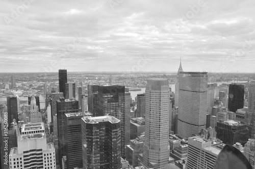 Manhattan  New York - United States  April 27  2014 - Manhattan view from top of Rockefeller Center  monochrome