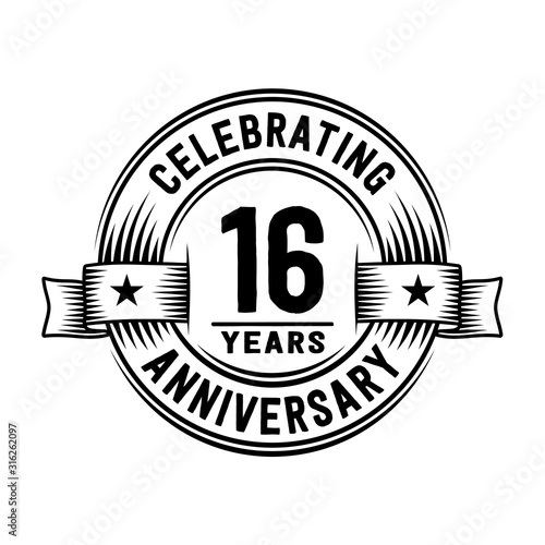 16 years anniversary celebration logotype. Vector and illustration.