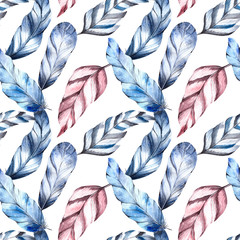 Papier peint photo Plumes aquarelles patrons Plumes aquarelle teintes pastel raffinées  © Vasia_illi