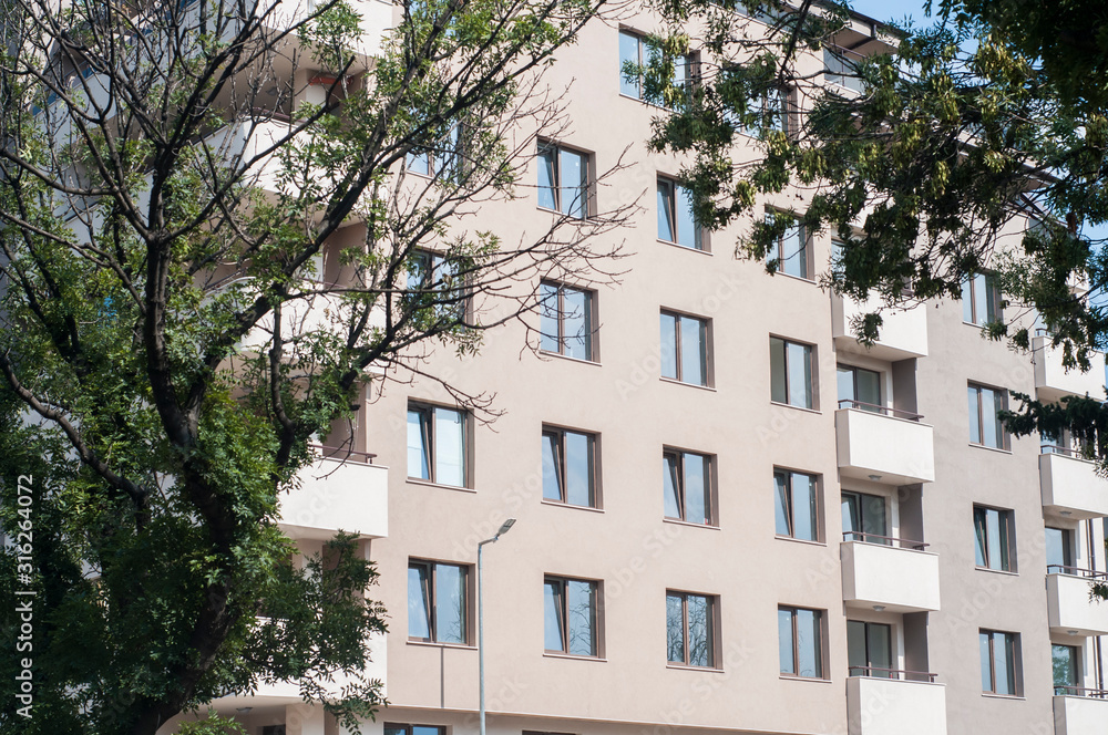 Contemporary residential building closeup in clear sunny day