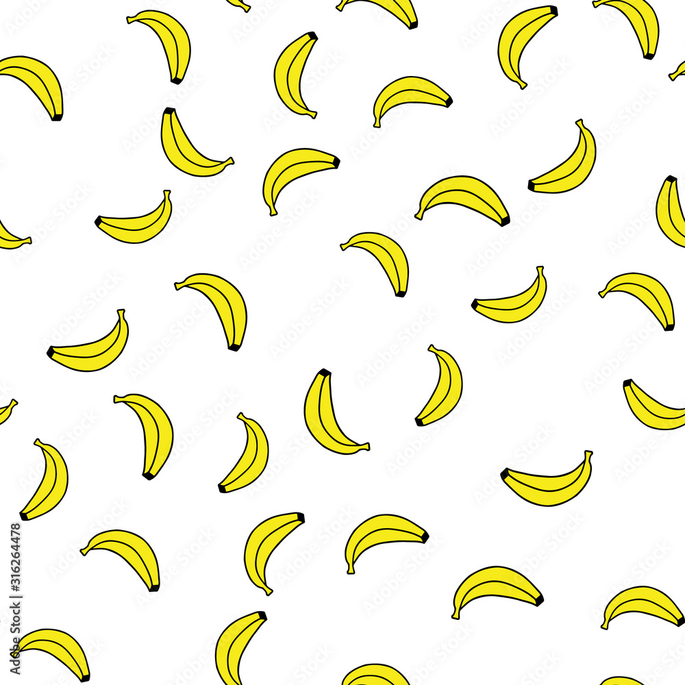 Seamless pattern with bananas on a white background. Doodles, hand-drawn drawing. Children's textiles. Cute children's drawing. Vector Seamless pattern with bananas on a white background. Doodles, hand-drawn drawing. Children's textiles. Cute children's drawing. Vector