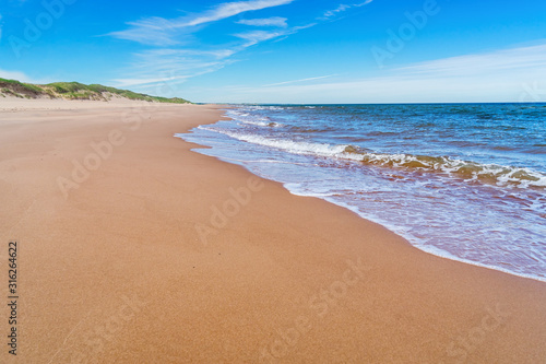 A wide expanse of beach at Greenwich in the Prince Edward Island National Park, Canada..