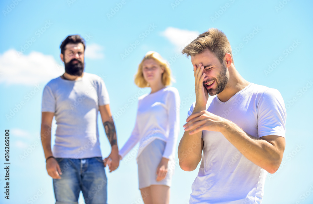Obraz premium but shy. interpersonal relationship. conspiracy theory. couple in love. third wheel man. family psychology. relationship problems. Gossip. love triangle. Social problem. Betrayal and divorce