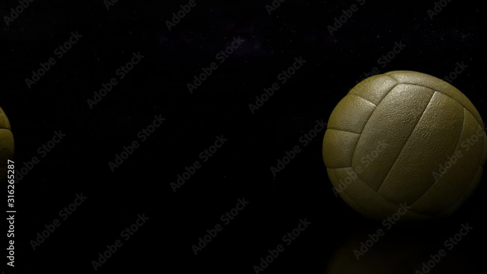 3d design of retro volleyball balls on the dark background. Looped animation of rolling old style volley balls from leather on the universe and stars background. 3d design of retro volleyball balls on the dark background. Looped animation of rolling old style volley balls from leather on the universe and stars background.