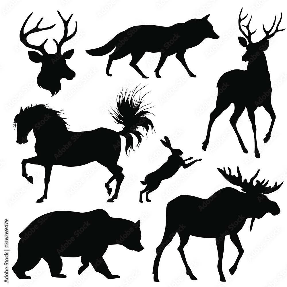 Forest animals silhouettes set. vector illustration Stock Vector