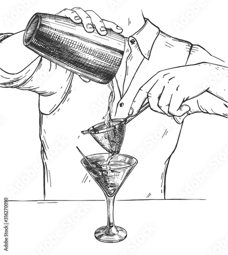 Martini cocktail making process