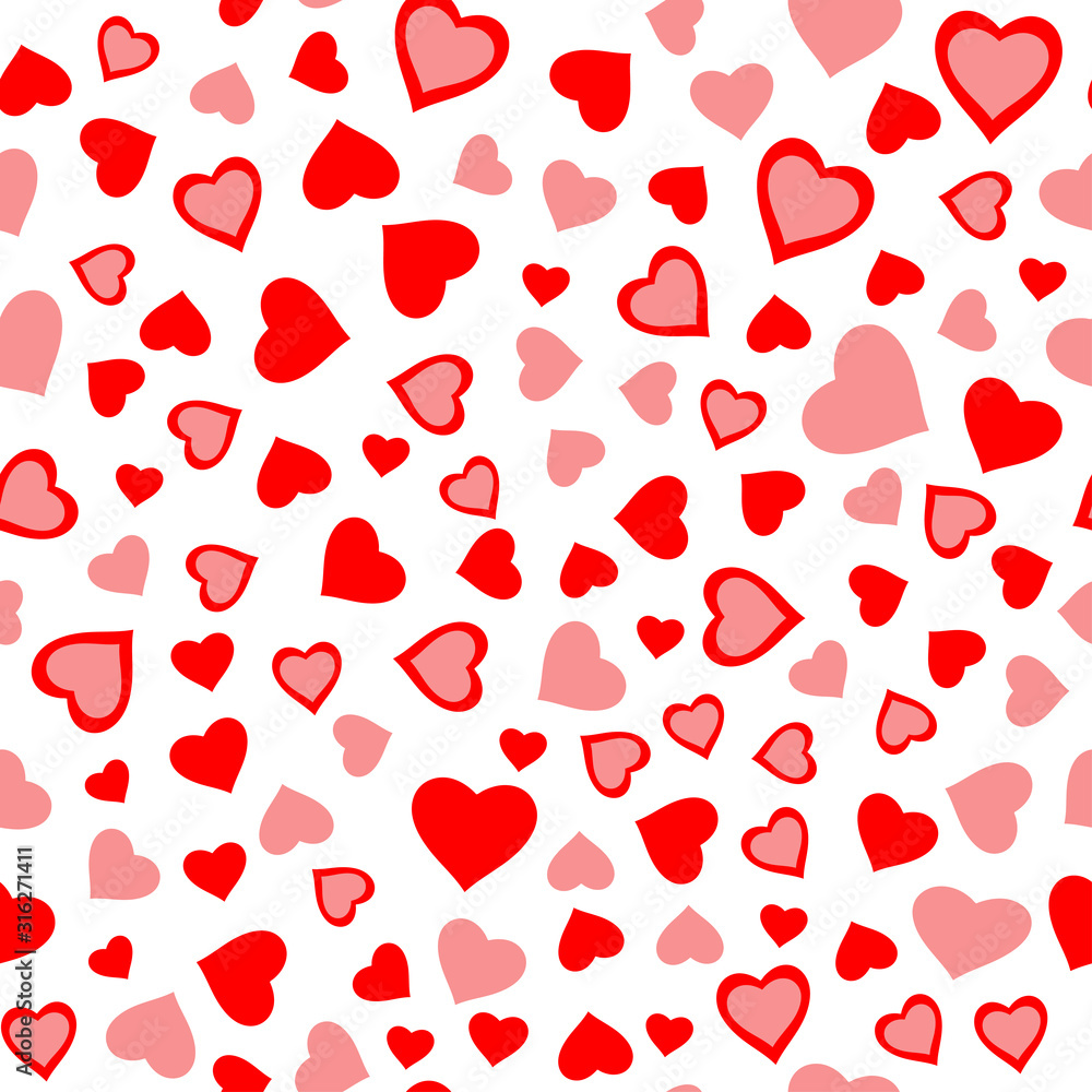 Red hearts seamless background. Vector illustration