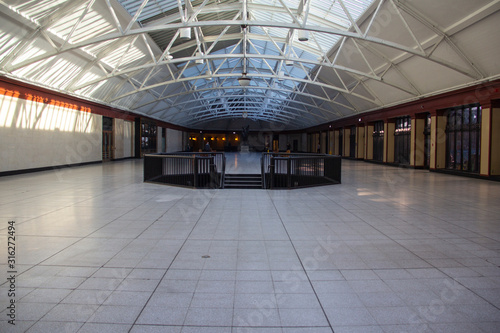 The interior of a former train station