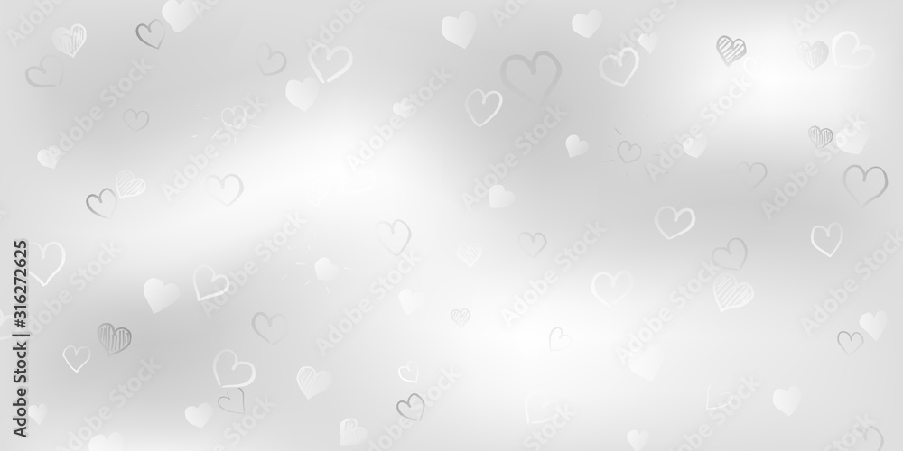 Background of small white hand drawn hearts on gray background. Illustration on Valentine's day