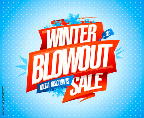 Winter blowout sale, mega discounts, banner design