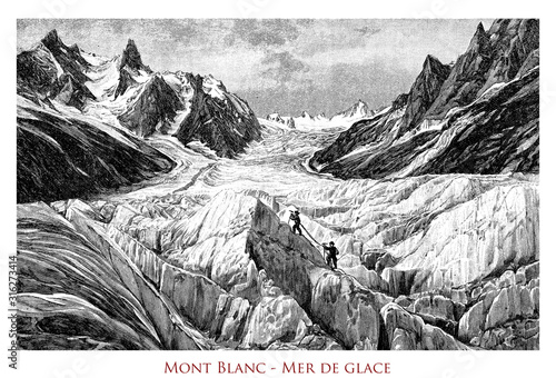 Mont Blanc - Mer de glace, a valley glacier on the northern slopes of the Mont Blanc in the French Alps 7.5 km long photo