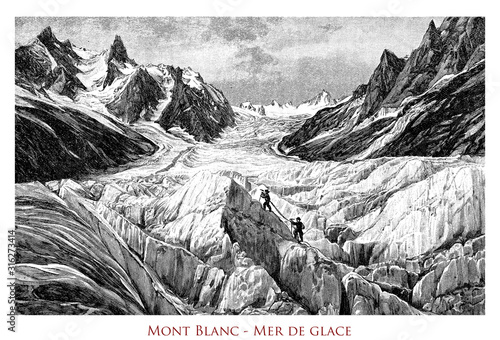Mont Blanc - Mer de glace, a valley glacier on the northern slopes of the Mont Blanc in the French Alps 7.5 km long