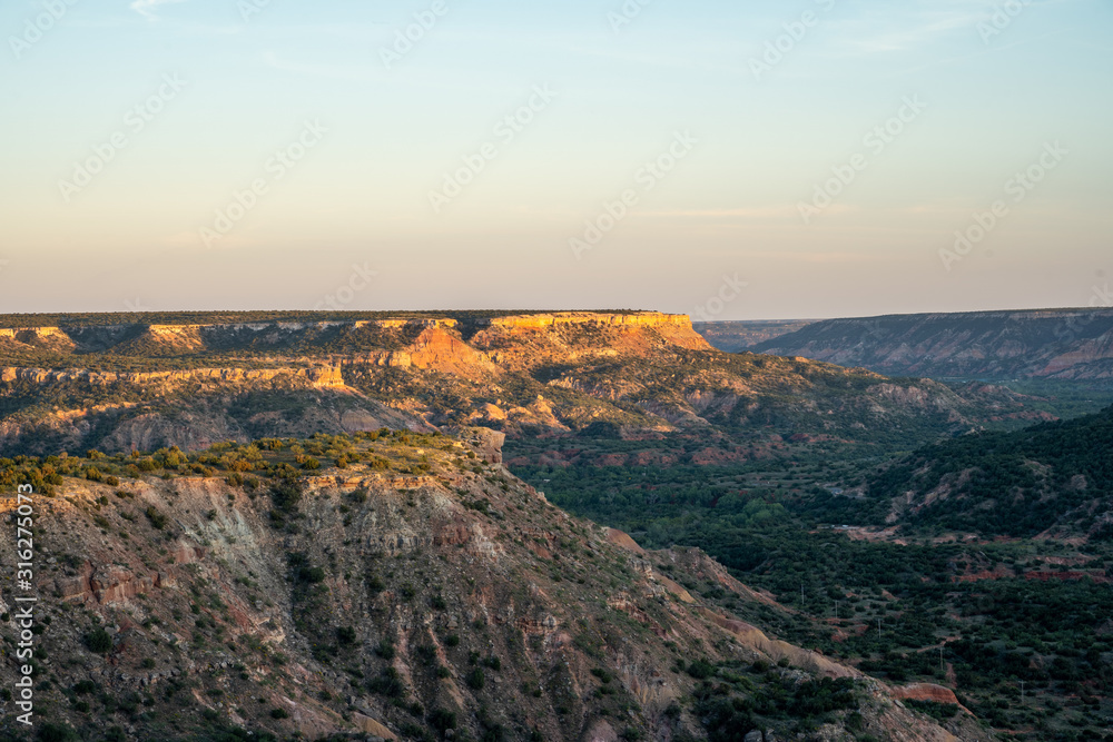 The canyon winds through Palo Duro Canyon State Park near Amarillo, Texas. 