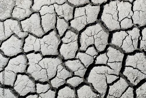 Detail view of cracked mud from the top